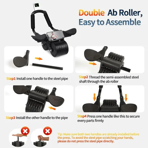 Vista 6 de Rueda de Abdominales 2026 Nueva con Temporizador y Almohadilla para Rodillas, Rueda Abdominal de Rebote Automático con Soporte para Codos, Equipo