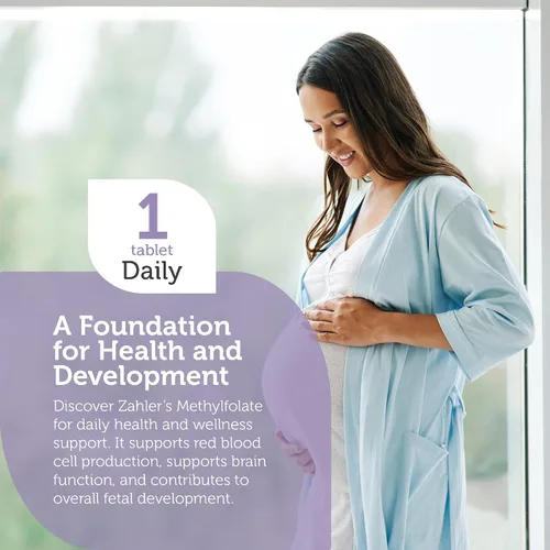 Vista 3 de Zahler Metilfolato - Apoya el desarrollo fetal saludable y la salud genética - Ácido fólico metilado de 1000 mcg DFE L-metilfolato - Suplemento