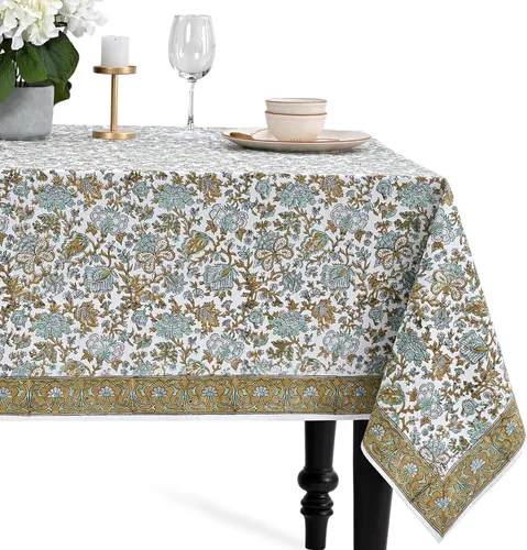 Vista 37 de CPC - Mantel cuadrado 100% algodón, 60 x 60 pulgadas, estampado de bloques indios, mantel para bodas, primavera/verano, barbacoa, verde ágata