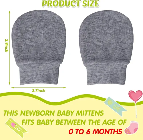 Vista 2 de 12 pares de guantes para bebé recién nacido, guantes antiarañazos para niños y niñas de 0 a 6 meses