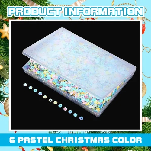 Vista 2 de Dingion 40000 piezas de lentejuelas a granel para manualidades navideñas de 6 mm, lentejuelas sueltas DIY para hacer joyas y manualidades con caja