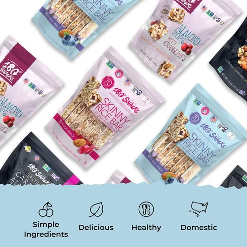 Vista 6 de 180 Snacks Paquete de barras de arroz delgadas – Arándano + arándano – Barras de arroz con almendras y sal del Himalaya – Snacks bajos en calorías