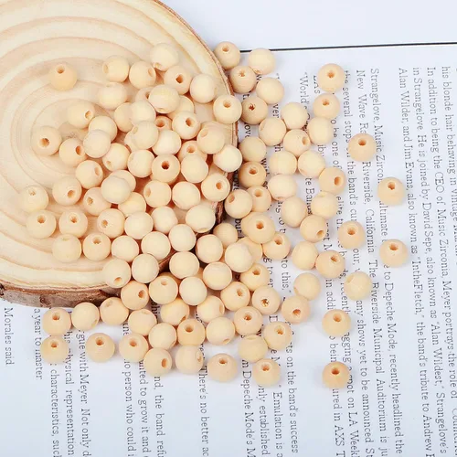 Vista 3 de AD Beads Cuentas de madera redondas naturales sin terminar para hacer guirnaldas, trenzas, macramé y joyería (0.315 in-500 piezas)