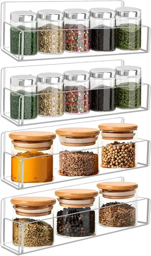 Vista 8 de Estante acrílico para especias de montaje en pared, 6 pulgadas, soporte transparente para almacenamiento de especias, paquete de 2 organizadores
