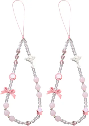 Vista 25 de Beaded Phone Charm Cute Fixed Beads Pearl Wristlet Chain Camera Wrist Strap CarKey Lanyard