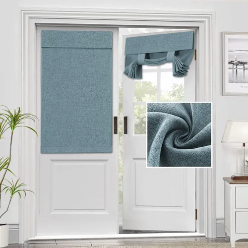 Vista 21 de H.VERSAILTEX - Cortinas para puerta francesa de lino con textura, persianas de privacidad impermeables para ventana de cocina, oscurecimiento