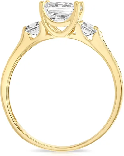 Vista 4 de Ioka - Anillo de compromiso de oro macizo de 14 quilates con circonita cúbica de 3 piedras y corte princesa para mujer Anillo de boda para mujer