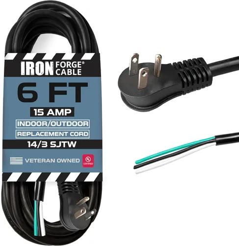 Vista 19 de Iron Forge Cable Cable de alimentación de calibre 12 de 3 pies, 15 amperios negro resistente, cable SJT de 3 clavijas de 12/3 clavijas con extremo