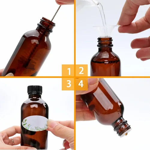 Vista 8 de Maredash Botellas de vidrio ámbar de 4 onzas, botellas de vidrio redondas Boston (paquete de 50) con tapas a prueba de fugas, recipiente recargable