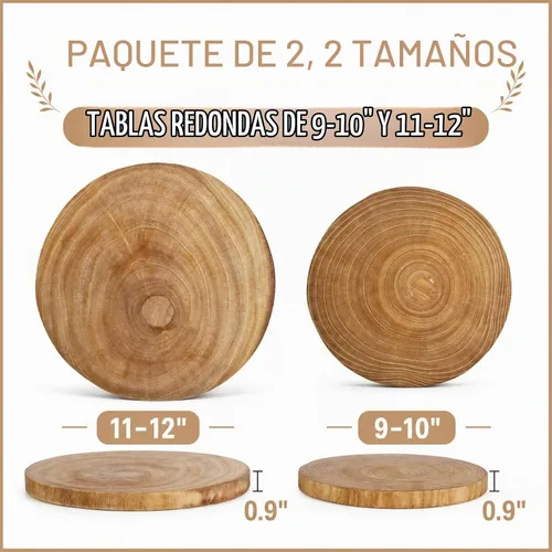 Vista 2 de Nicunom Paquete de 2 tablas grandes de madera para servir, 9"-10"/11"-12", tabla redonda para servidor de queso de madera, rebanadas de madera