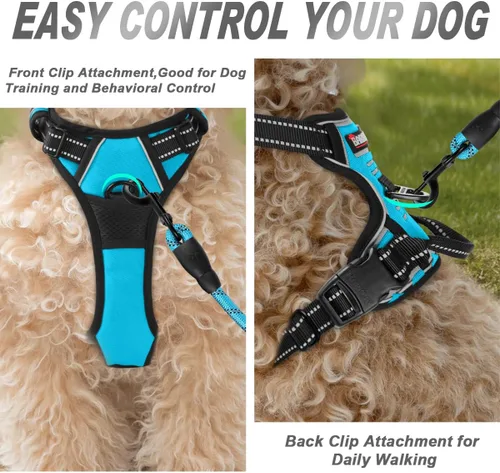 Vista 248 de BARKBAY - Arnés para perro sin tirones con clip frontal, material resistente y reflectante, asa de fácil control para pasear perros grandes