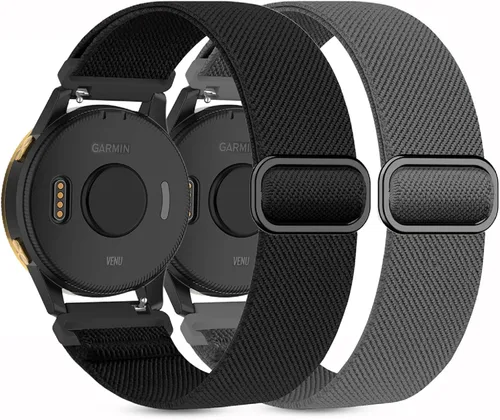 Vista 10 de Paquete de 2 bandas elásticas de nylon para relojes compatibles con Garmin Vivoactive 5/6/Forerunner 55/165, correas deportivas ajustables de negro