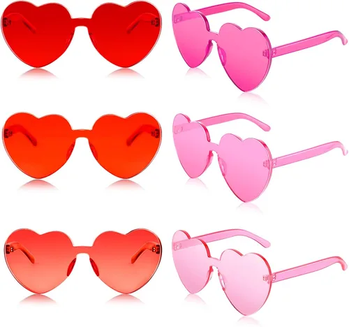 Vista 2 de Frienda 6 lentes de sol con forma de corazón rosa para fiestas y cosplay