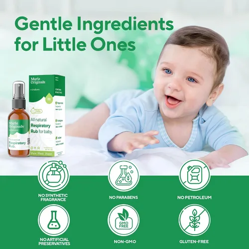 Vista 7 de Marie Originals Rub respiratorio natural para el pecho del bebé Mezcla de aceites esenciales para bebés y niños pequeños con eucalipto, menta