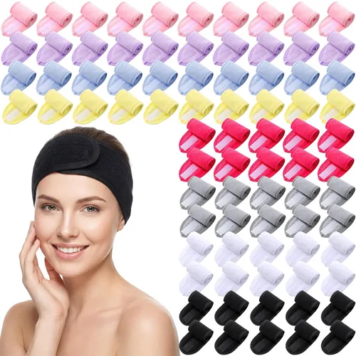 Vista 7 de Tigeen 80 diademas faciales de spa ajustables a granel, para mujeres, niñas, adultos, cuidado de la piel, maquillaje, ducha, lavado de cara (negro)