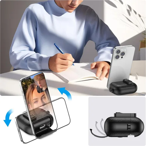Vista 2 de Funda de cuero con clip de bloqueo para AirPods Pro 2ª/1ª con mosquetón, soporte de carga inalámbrica con soporte, cubierta de protección resistente