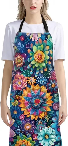 Vista 3 de GIFTPUZZ Delantal de chef para mujer con lazo largo y bolsillo frontal con correas