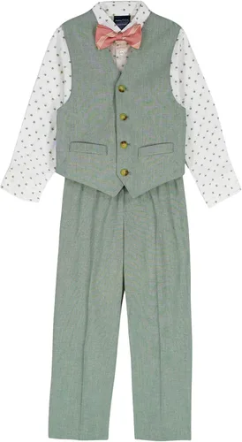 Vista 21 de Nautica Conjunto de traje formal de 4 piezas para niños con chaleco, pantalones, camisa de vestir con cuello y corbata Lino Azul
