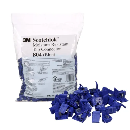 Vista 9 de 3M Scotchlok Electrical IDC 804-POUCH, Azul, 18-16 AWG (sólido/trenzado), 14 AWG (trenzado), 25 por bolsa, Conector de desplazamiento de aislamiento
