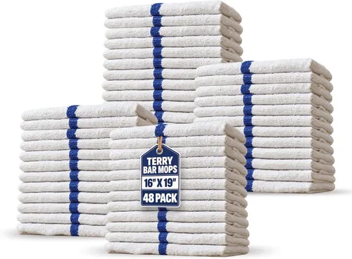 Vista 9 de Toallas de toalla para trapeador, paquete de 12, 16 x 19 pulgadas, toallas de cocina de mezcla de algodón, blancas con rayas azules, toallas