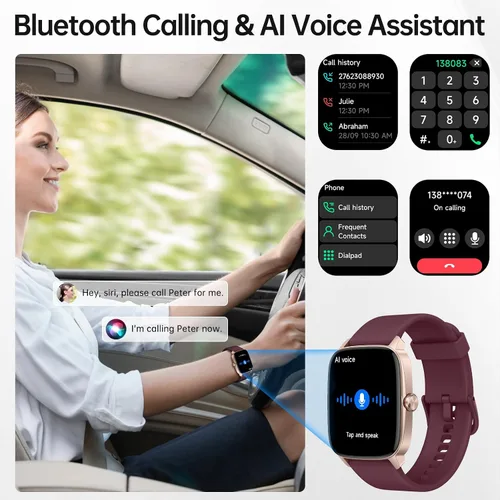 Vista 2 de Relojes inteligentes para mujeres y hombres con llamada Bluetooth y voz AI, monitor de actividad física HD de 1.85 pulgadas con monitor de sueño