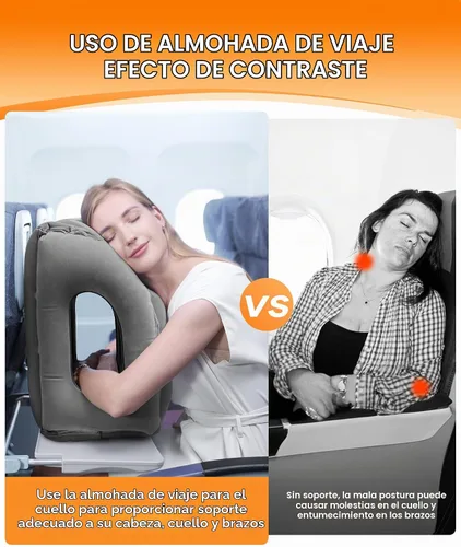 Vista 4 de Sunany Almohada de viaje, almohada de avión mejorada para vuelos largos, almohada inflable para el cuello utilizada para aviones, automóviles, Gris