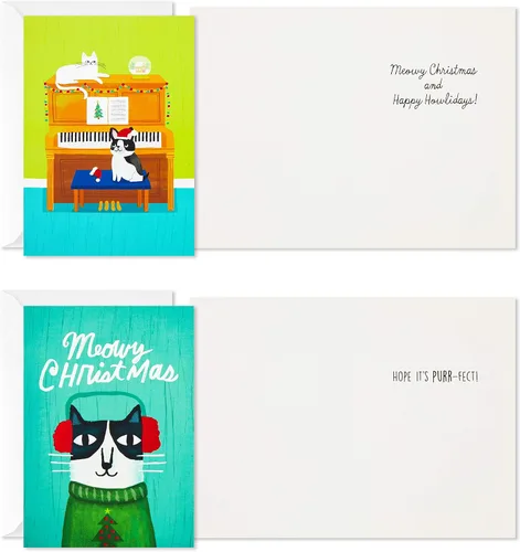 Vista 5 de Hallmark Surtido de tarjetas de Navidad en caja, gatos y perros navideños (6 diseños, 24 tarjetas con sobres)