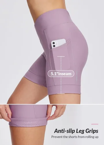 Vista 5 de BALEAF Pantalones cortos de ciclismo acolchados para mujer, pantalones cortos de ciclismo con acolchado 4D, pantalones cortos cruzados con bolsillos