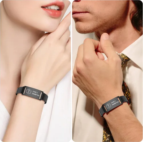 Vista 6 de Pulsera de alerta médica para mujeres y hombres, pulsera ajustable con identificación de alerta médica para epilepsia diabética D.N.R marcapasos