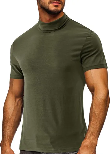 Vista 8 de Camisas térmicas de manga larga/corta para hombre, cuello alto, ajustadas, para hombre Estilo1-caqui