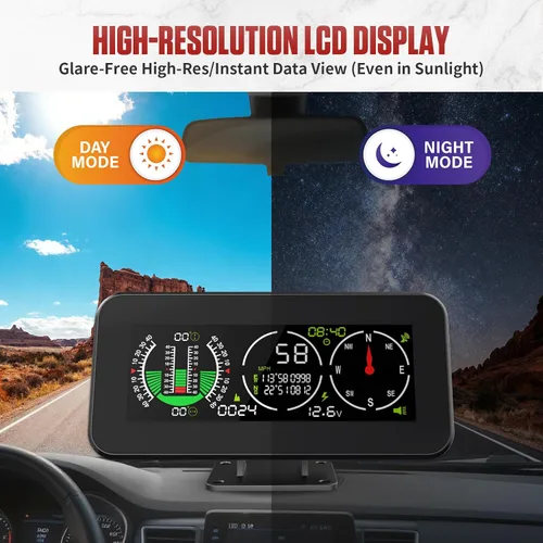 Vista 6 de GPS Inclinómetro Digital para Vehículos Todo Terreno, Pantalla de Visualización Frontal DC 10-30v, Inclinómetro Vehicular Multifuncional