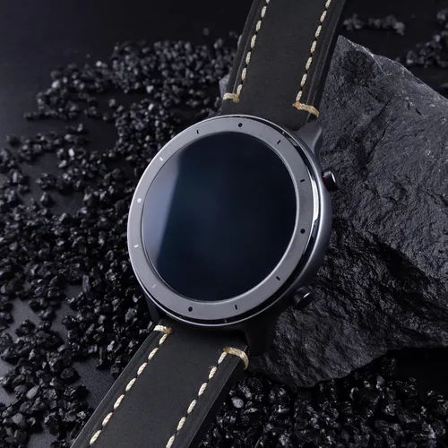 Vista 2 de Correa de reloj de pulsera de cuero genuino negro de 0.945 in para hombres con hebilla de acero inoxidable
