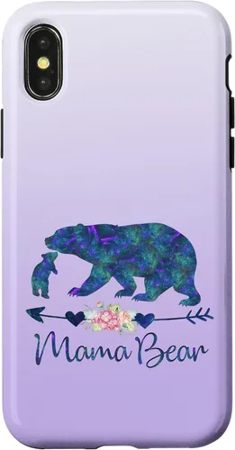 Vista 5 de Teal Blue Purple Floral Mama Bear and One Cub Silver Purple Case for iPhone 17
