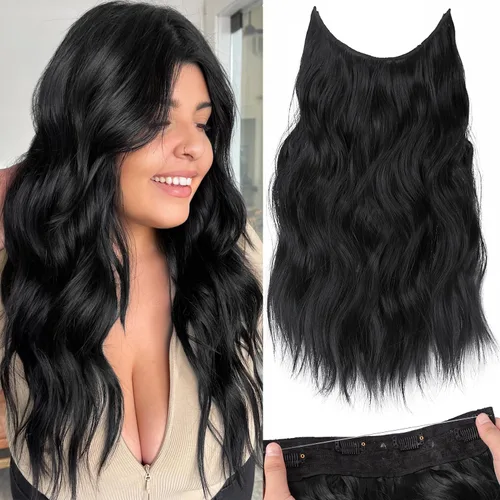Vista 81 de KooKaStyle - Extensiones de cabello con hilo invisible, diadema transparente, ajustables, 4 clips fijadores, cabello largo y ondulado de 12