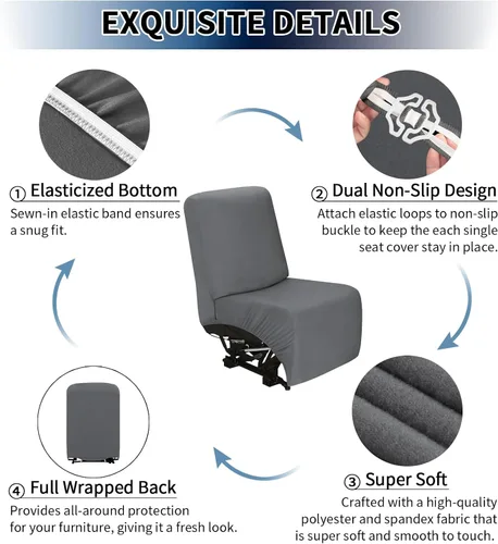 Vista 5 de PureFit Funda de Asiento Adicional para Fundas de Sofá Reclinable, Fundas Súper Elásticas para Sillón Reclinable Grande, Fundas Deslizantes de Sofá