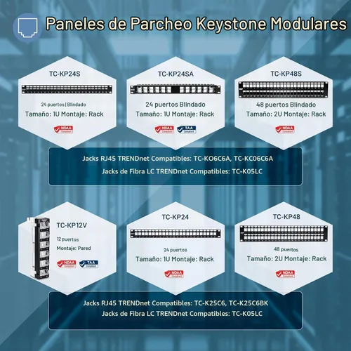 Vista 7 de TRENDnet Paneles de Parche Keystone 1U en blanco de 24 puertos, TC-KP24/2, Carcasa de Montaje en Rack Metálica de 1U 19", recomendada con conectores