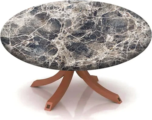 Vista 20 de Mantel redondo ajustable con patrón de mármol, borde elástico, adecuado para catering y cocina, se puede limpiar para mesas redondas de comedor