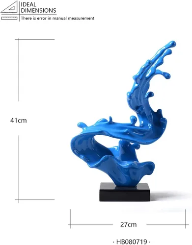 Vista 6 de HAUCOZE - Estatuilla abstracta de olas marinas para decoración del hogar, 16.1 pulgadas Blue Resin Handmade Statue with Black Base Fashion Gift