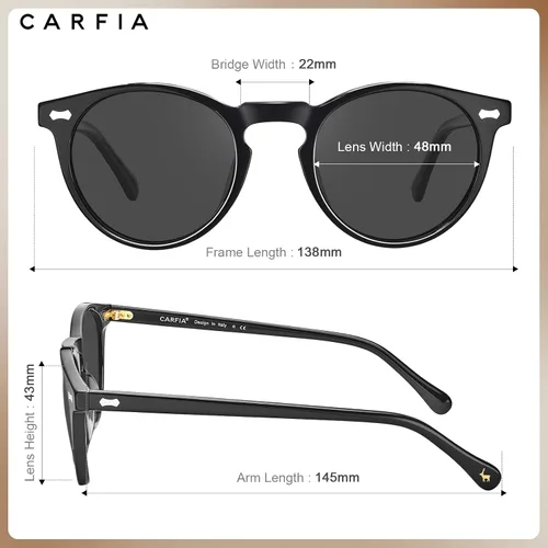 Vista 72 de CARFIA Gafas de sol polarizadas de acetato redondo para mujer, protección UV de cara pequeña con funda de cuero CA5288