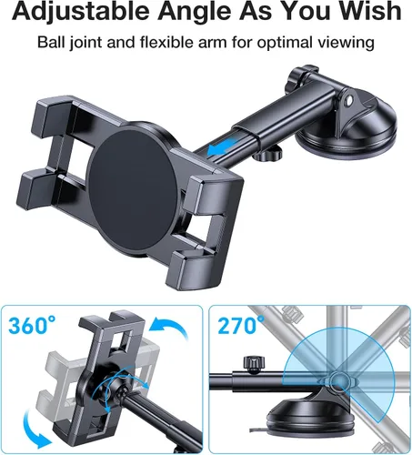 Vista 12 de Soporte para tablet para coche, soporte para iPad para coche【Parabrisas+Salpicadero】Ventosa para iPad para camión Soporte【360° 】Soporte para tablet