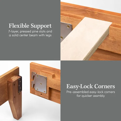 Vista 4 de Plataforma moderna para cama - Diseño de madera maciza - Fabricado en Estados Unidos - Fácil de armar, Madera, almendra