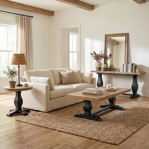 Vista 6 de Martin Svensson Home Napa - Mesa auxiliar con pedestal de madera maciza, color negro y madera flotante