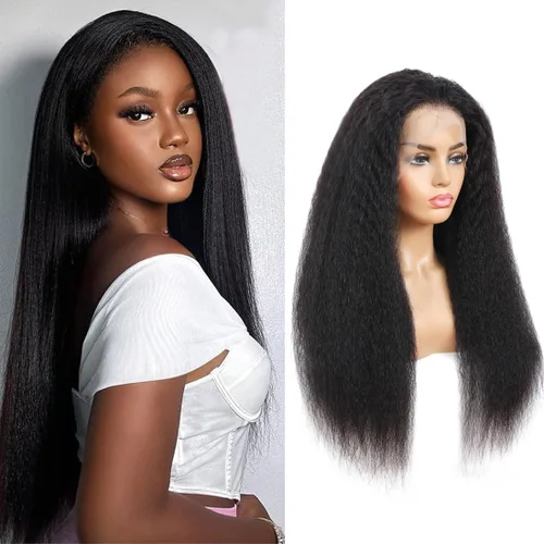 Vista 11 de Pelucas de cabello humano lacio tipo afro de 13 x 4, peluca de cabello humano prearrancado con abuelitos, densidad del 180 %, peluca de cabello