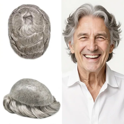 Vista 296 de Toupee para hombre 100% cabello humano real tupé para hombres 0.004 in piel de poliuretano para hombre, sistema de reemplazo de piezas de pelo