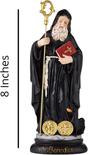 Vista 5 de Christian Brands Estatua de San Benito para decoración del hogar, decoración de estantes y mantos, figura de San Benito con Biblia y Crozier, regalo