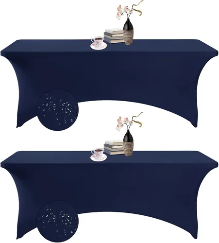Vista 90 de Paquete de 2 fundas de mesa de elastano impermeables para mesas rectangulares, 6 pies, negras, elásticas, resistentes a manchas, para todas