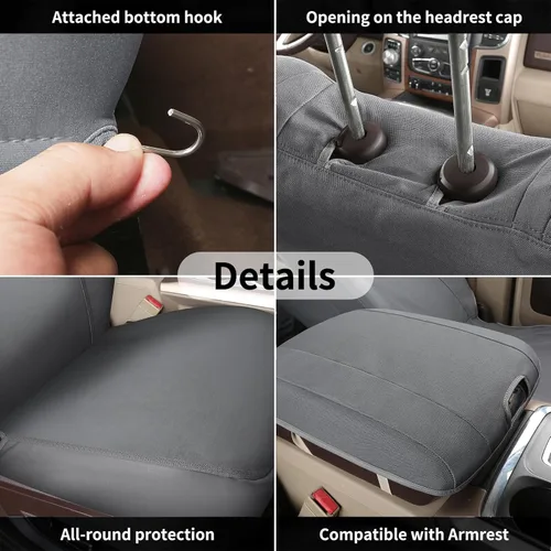 Vista 37 de Coverado Chevy Silverado - Juego completo de fundas de asiento de lona impermeables, apto para Silverado GMC Sierra 2007-2013 y 2019-2025 1500 Negro
