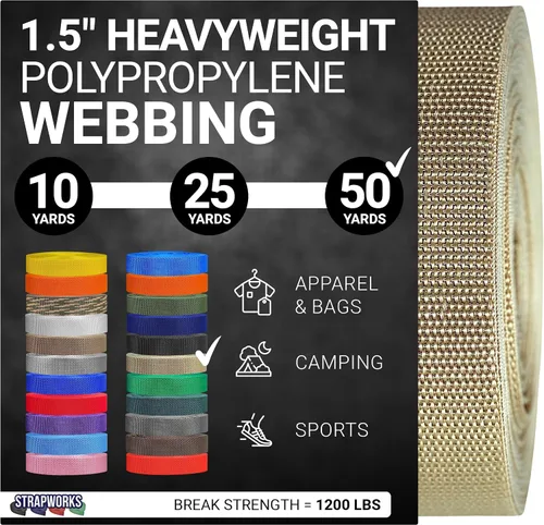 Vista 37 de Strapworks Heavyweight Polypropylene Webbing - Heavy Duty Poly Strapping for Outdoor DIY Gear Repair, 1.5 Inches