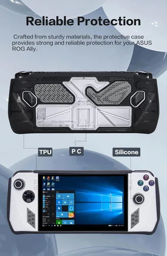 Vista 2 de Funda protectora para ASUS ROG Ally, funda de TPU para ASUS ROG Ally con soporte, incluye 2 protectores de pantalla de vidrio templado ASUS ROG