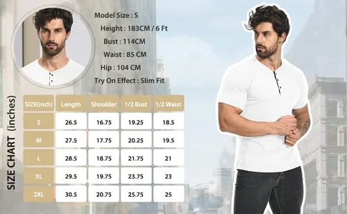 Vista 6 de MLANM Camisas Henley de manga corta con botones de algodón para hombre